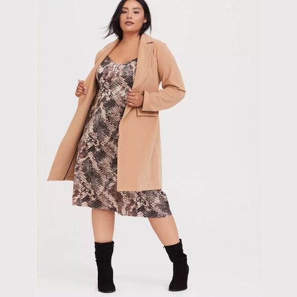 Torrid Midi Satin Slip Dress in Snake Brown | Size 1 - Picture 2 of 8